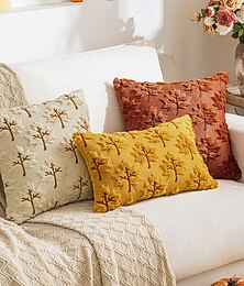abordables -Housse de coussin décorative en peluche avec motif feuille d'érable d'automne brodée en 3D pour canapé, salon, décoration d'intérieur saisonnière