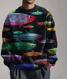preiswerte -Herren Blumen Tiermotiv Pullover Strickware Rundhalsausschnitt Lässig Urlaub Heim Täglich 3D-Druck Stricken warm halten Langarm Frühling Herbst Winter Schwarz Weiß Rosa