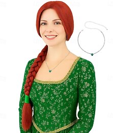 economico -parrucca intrecciata rosso-arancio per costume da principessa da donna per feste di Halloween e cosplay fantasy