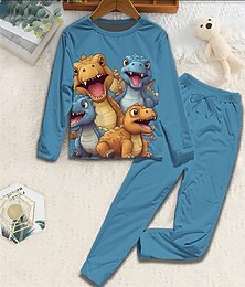 ieftine -Băieți 3D Dinozaur Seturi de pijamale Seturi de pijamale tricou și pantaloni Manșon Lung Tipărire 3D Toamnă Iarnă Activ De Bază Copii 4 ani + Stil Nautic Casă Zilnic Fit regulat