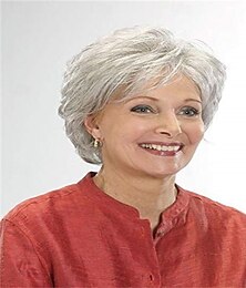 cheap -Short Silver Grey Hair Wigs Blend with Pixie Curly Wig With Bang Natural Daily Use Hair