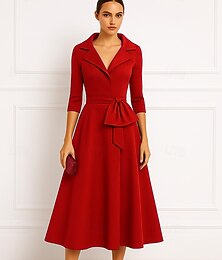 billiga -A-linje Cocktailklänningar Elegant Formell klädsel Formell Bröllop Telång Långärmad V-hals Stretch crepe med Rosett(er) 2025