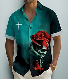 economico -Per uomo Giorno dei Morti Rosa Camicia Camicia Estiva Camicia con Bottoni Manica Corta Gotico punk oscuro Ferie Estate Collo ripiegato Stampa 3D Camicia tipo lino Verde