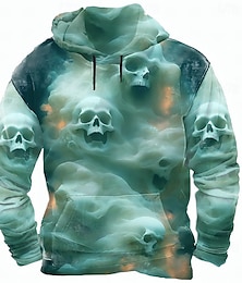 economico -Halloween Per uomo Teschio 3D Felpa con Cappuccio Felpa Punk Esagerato Manica Lunga Girocollo Club Abbigliamento casual alla moda Verde chiaro Blu Coulisse Autunno Inverno progettista