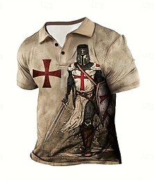 economico -Per uomo Orrore gotico Croce Polo Manica Corta Magliette polo Camicie con Colletto Vintage Casual Athleisure Abbigliamento quotidiano Stampa 3D Bottoni Estate Marrone