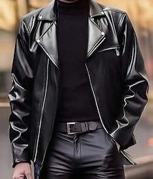 economico -Per uomo Giacca in Ecopelle Giacca da Biker Giacca da Moto Vacanza Quotidiano Antivento Caldo Tasca Autunno & Inverno Semplice Moda Classico Bavero Regolare Nero Rosso Giacca