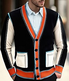 abordables -Homme Gilet Cardigan Pull Court Pull Tricoté Côtelé Tricoter Hauts Réguliers Avec Poches Boutons Bloc de Couleur Col en V Mode Classique Vacances Tenue quotidienne Vêtement Tenue Automne Hiver Noir
