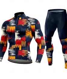 cheap -Men's Cycling Jersey with Tights Cycling Jersey Long Sleeve Red Bike Thermal Warm 3D Pad Quick Dry Anatomic Design Ultraviolet Resistant Sports Graphic Geometric Patterned Clothing Apparel