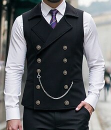 رخيصةأون -رجالي سترة صدار جيليه عطلة مناسب للحفلات عمل موضة كاجوال الربيع الخريف Buttons بوليستر مريح سهل صدر مزدوج Lapel عادي أسود أزرق البحرية كوفي سترة