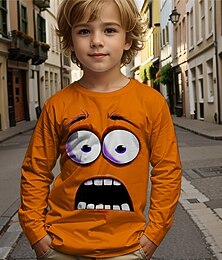 abordables -T-shirt à manches longues pour garçons, motif dessin animé, drôle et souriant, imprimé 3D, mode automne-hiver, basique, col ras du cou, pour l'extérieur, décontracté, quotidien, coupe classique, 4-12