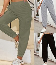 preiswerte -Damen Cargo-Hosen Stoffhosen Streetwear Lässig Volle Länge Natürliche Taille Einfach Tasche Elastischer Bund Bequem Straße Ferien Alltagskleidung Grau Schwarz Armeegrün Herbst Normale Passform
