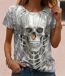 abordables -T-shirt pour femme Halloween avec graphisme de crânes vintage élégant classique à manches courtes col rond régulier tops impression quotidienne week-end noir rouge marron clair bleu orange automne