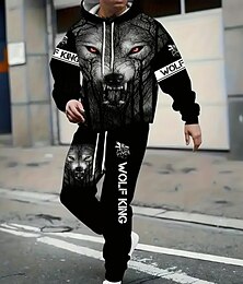 abordables -Homme Loup Motif Animal 2 pièces Ensembles de sweat-shirts 3D Survêtement Sweat à Capuche manche longue Pantalon long À capuche Décontracté Quotidien Athleisure Vêtements de rue Impression 3D