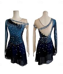 halpa -Taitoluistelupuku Naisten Tyttöjen Luistimet Hameet Laivaston sininen Tilkkutäkki Epäsymmetrinen helma Silmukka Spandex Erittäin elastinen Kouluts Kilpailu Luisteluasu Klassinen Kristalli / Strassi