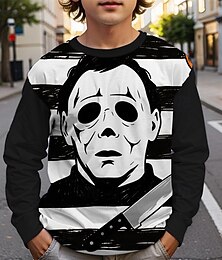 billiga -Halloween Pojkar 3D Spöke T-shirt Långärmad Vår Höst Mode Grundläggande Barn 4-12 år Rund hals Utomhus Ledigt Dagligen Normal