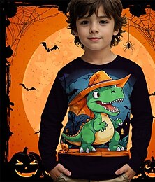 billiga -Halloween Pojkar 3D Tecknat Dinosaurie T-shirt Långärmad Vår Höst Mode Grundläggande Barn 4-12 år Rund hals Utomhus Ledigt Dagligen Normal