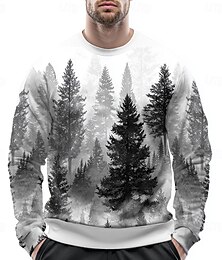 abordables -Homme Arbre Impression 3D Sweatshirt Occasionnel manche longue Col ras du cou Blanche Bleu Col rond 3D Graphique Toutes saisons Designer