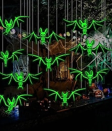 olcso -10 db halloween népszerű horror hangulatú dekorációs elem, fákon lógva, 3D-s sztereoszkopikus denevér fluoreszkáló éjszakai fénnyel, kísértetjárta házban ünnepi parti dekorációval és dekorációval