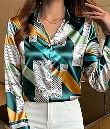 economico -Per donna Camicia da lavoro Grafico Geometrico Elegante Essenziale Casual Manica Lunga Colletto a Camicia Top Regolari Lavoro Quotidiano Giallo Rosa Verde Estate Primavera Autunno Inverno
