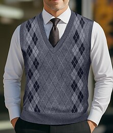 preiswerte -Herren Pullover Pullunder Weste Gerippt Stricken Normale Oberteile Gestrickt Schmale Passform Einfach V Ausschnitt Strickware Zeitgenössisch Lässig Alltagskleidung Bekleidung Herbst Blau Hellgrau L