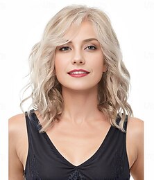 abordables -Perruque blonde platine ondulée avec frange pour femme – cheveux synthétiques résistants à la chaleur pour cosplay et Halloween &mode de tous les jours