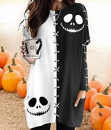 abordables -T-Shirt Femme Halloween Imprimé Monstre Graphique Mode Vintage Manches Longues Col Rond Tops Longs Quotidiens Sortie Week-end Imprimé Poche Noir Blanc Orange Ivoire Printemps Automne