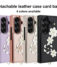 voordelige -telefoon hoesje Voor Samsung Galaxy Z-vouw 7 Z-vouw 6 Z Fold 5 Z Fold 4 Achterkant met draagkoord Standaard Kaartsleuf Bloem Bloemen TPU PU-nahka