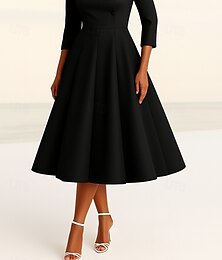 cheap -Black Tuxedo Dress A-Line Mother of the Bride Dress Portrait Collar Stretch Crepe Elegant Simple Minimalist Satin Lapel Stretch Fabric 3/4 Length Sleeve with Solid Color 2025