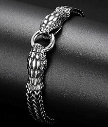 economico -Bracciale da uomo con testa di serpente per Halloween – bracciale rigido in acciaio inossidabile con catena punk gotica per feste, cosplay e vita notturna