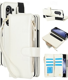 abordables -teléfono Funda Para Samsung galaxia Plegado en Z 7 Plegado en Z 6 Z Fold 5 Z Fold 4 Tarjetas billetera Cremallera con correa de muñeca Ranura para tarjetas Retro ordenador personal Cuero de PU
