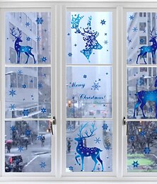 levne -Vánoční samolepky na okna, vánoční samolepka na zeď s motivem sněhové vločky a soba, modré sváteční samolepky, statické přilby na skleněné výlohy, slavnostní vánoční dekorace, domácí párty, doplněk