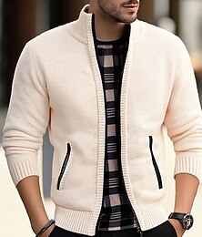 abordables -Homme Gilet Cardigan Pull Court Pull zippé Pull Tricoté Côtelé Tricoter Hauts Réguliers Avec Poches Uni Col montant Mode Classique Vacances Tenue quotidienne Vêtement Tenue Automne Hiver Noir Rouge M