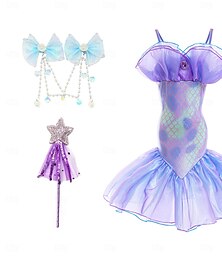 levne -Malá mořská víla, ocas mořské panny, aqua princeznovské šaty, halloweenské šaty, cosplay kostým, tematický kostým na párty, cosplay filmový cosplay pro dívky, dětský karneval, maškarní