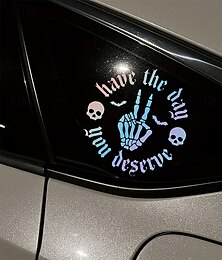 economico -Adesivo in vinile per auto con design spettrale di teschi e pipistrelli, decalcomania in vetro resistente a tema horror, disponibile in bianco/rosa/nero, decorazione unica di Halloween per veicoli