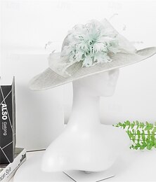 economico -Cappelli Piuma Tessuto Cappello da Sole Matrimonio Ferie Tè Corsa di Cavalli Cocktail Elegante Vintage Protezione Solare Con Piuma Copricapo Copricapo