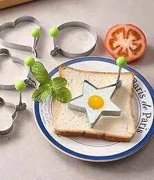 זול -5 יחידות תבניות ביצים מעובה מפלדת אל-חלד, טבעות טיגון ובישול בצורת לב, כלי בישול ביצים יצירתיים לארוחת בוקר וארוחות DIY