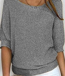 economico -Per donna Felpa Maglione Quotidiano Elegante Casual Tinta unica A Coste Girocollo Lavorato a maglia Manica 3/4 Top Regolari Maglia All'aperto Quotidiano Nero Bianco Estate Primavera
