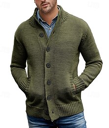 abordables -Homme Gilet Cardigan Pull Court Pull Tricoté Côtelé Tricoter Hauts Réguliers Boutonner Avec Poches Uni Col montant Mode Classique Vacances Tenue quotidienne Vêtement Tenue Automne Hiver Noir Bleu de