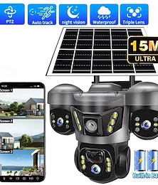 abordables -Caméra solaire à trois objectifs, audio bidirectionnel, extérieure, IP66, étanche, batterie intégrée, sécurité, vidéosurveillance, 6K HD, 4G