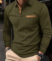 رخيصةأون -رجالي قميص الجولف قمصان بولو الجولف عمل فضفاض Lapel كم طويل أساسي الحديث ألوان متناوبة بقع Buttons الربيع الخريف عادي أسود خضار العسكري رمادي قميص الجولف