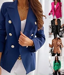 זול -בגדי ריקוד נשים בלייזר נוח נושם כיס יום יומי אחיד רשמי מִשׂרָד רחוב קזו'אל חזה כפול רגיל צווארון מתקפל רגיל שרוול ארוך הלבשה עליונה שחור פול פוקסיה קיץ סתיו