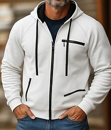 economico -Per uomo Felpa con cappuccio Felpa con cappuccio a zip intera Felpa con cappuccio in pile Rosso bordeaux Nero Bianco Cammello Grigio Con Cappuccio Semplice Patchwork Blocco di colore Sport & Outdoor