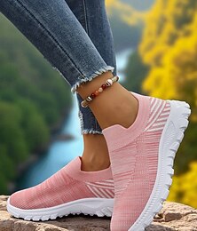 Недорогие -Женские розовые кеды Flyknit с белой подошвой – легкая повседневная обувь для фитнеса, путешествий и повседневной носки
