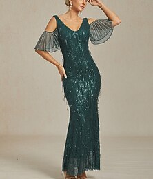 ieftine -Pentru femei Rochie Maxi Rochie teacă Elegant Petrecere Gril pe Kamado Culoare solidă Manșon Jumate În V Trifoi Vară