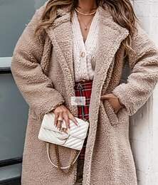 preiswerte -Damen Wintermantel Teddymantel Freizeitjacke Warm Bequem Tasche Mode Einfach Outdoor Alltagskleidung Ausgehen Wochenende Einreihig Regulär Umlegekragen Normale Passform Langarm Oberbekleidung Schwarz