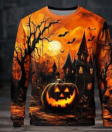abordables -Halloween Homme Potiron Sweatshirt Punk Fête manche longue Col ras du cou Vacances Violet Orange Col rond 3D Toutes saisons Designer