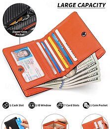 זול -ארנק עור לגברים עם חוסם RFID וקיבולת גדולה - מחזיק כרטיסים דק דו-כיווני עם 7 חריצים לכרטיסים, חלון זיהוי, חריץ למזומן וכיס למטבעות עם רוכסן, לשימוש יומיומי ולנסיעות