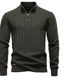 preiswerte -Herren Pullover Zopfmuster Stricken Normale Oberteile Halber Reißverschluss Stehkragen Cool Zur Seite fahren Schule Urlaub Bekleidung Frühling Herbst Schwarz Dunkelmarine S M L