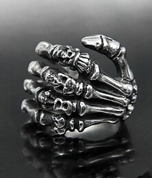 economico -anello da uomo gotico a forma di scheletro – design unico in lega con dettagli a forma di teschio, perfetto per Halloween, feste in maschera e amanti della moda gotica