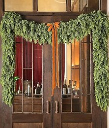 economico -Ghirlanda di foglie di cipresso artificiale natalizie in stile Norfolk, decorazione realistica per porta d'ingresso, centrotavola, decorazione da tavolo, ornamento per feste in casa